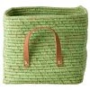 Rice - Raffia Square Basket with Leather Handles - Boîte de rangement -sacoches Soldes rice raffia square basket with leather handles boite de rangement