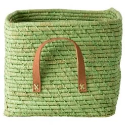 Rice - Raffia Square Basket with Leather Handles - Boîte de rangement