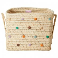 Rice - Raffia Square Basket with Raffia Handles - Boîte de rangement -sacoches Soldes rice raffia square basket with raffia handles boite de rangement 2