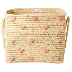 Rice - Raffia Square Basket with Raffia Handles - Boîte de rangement -sacoches Soldes rice raffia square basket with raffia handles boite de rangement 4